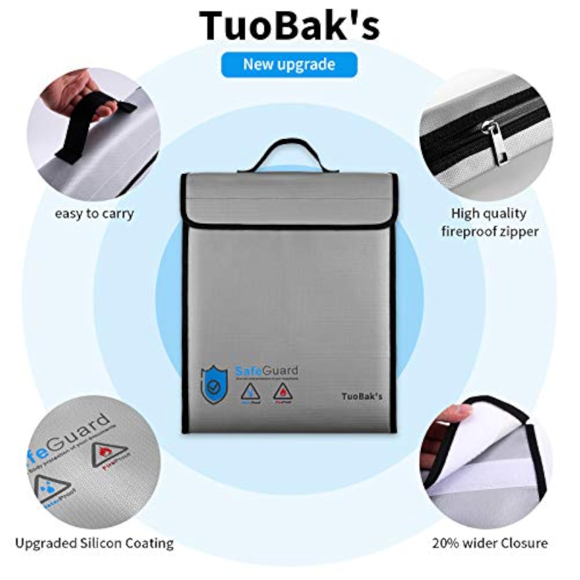 Silicone Fireproof Waterproof Document Bag, Casual